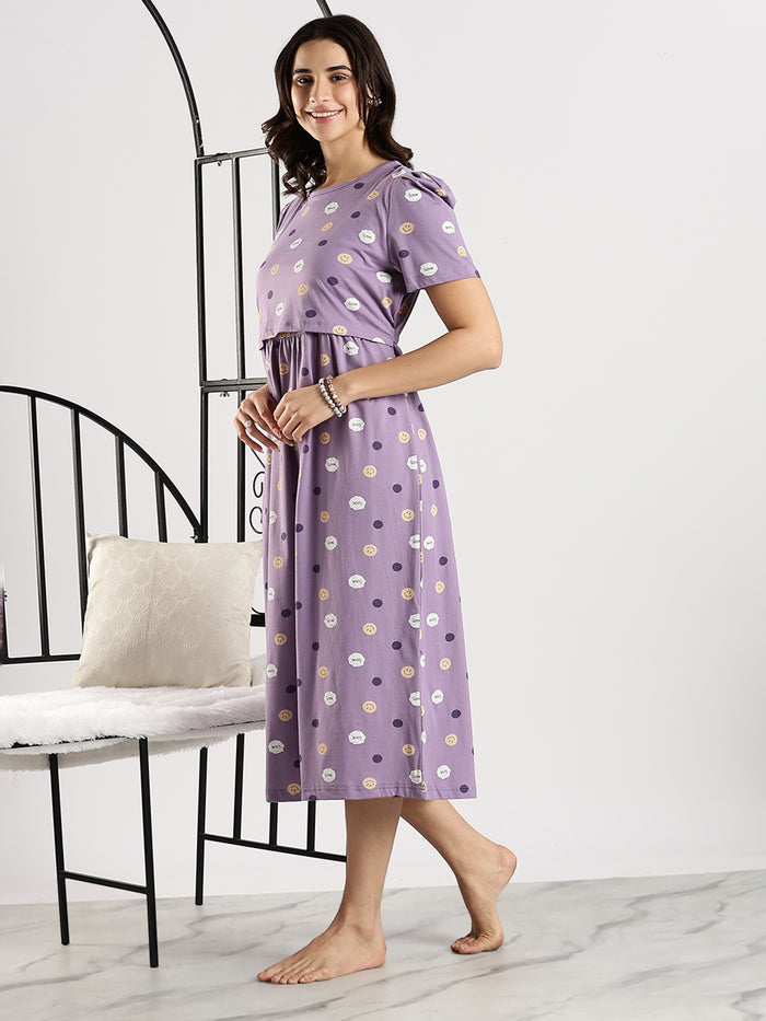 Comfortable Lavender Feeding Maternity Nighty dress