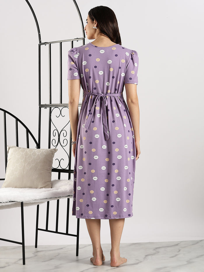Comfortable Lavender Feeding Maternity Nighty dress