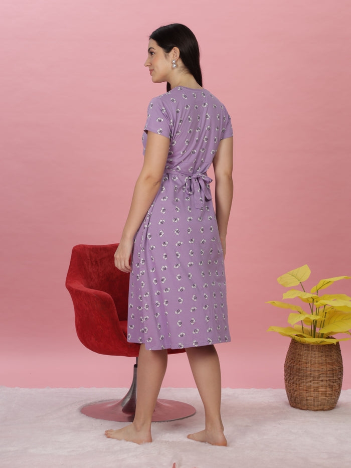 Lilac Soft Cotton Nursing Maternity Short Nightdress