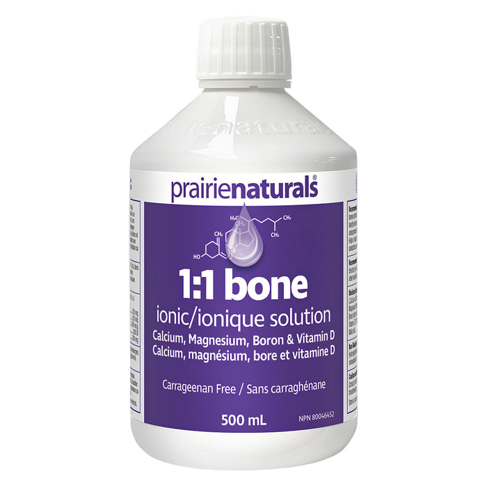 Bottle of Prairie Naturals Liquid Ionic 1:1 Bone Solution 500mL