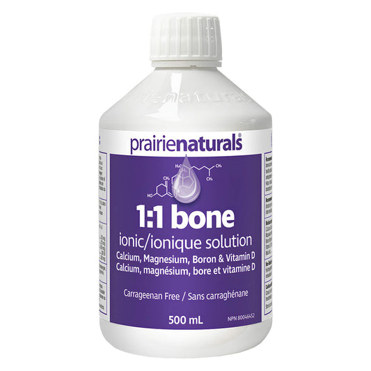 Bottle of Prairie Naturals Liquid Ionic 1:1 Bone Solution 500mL