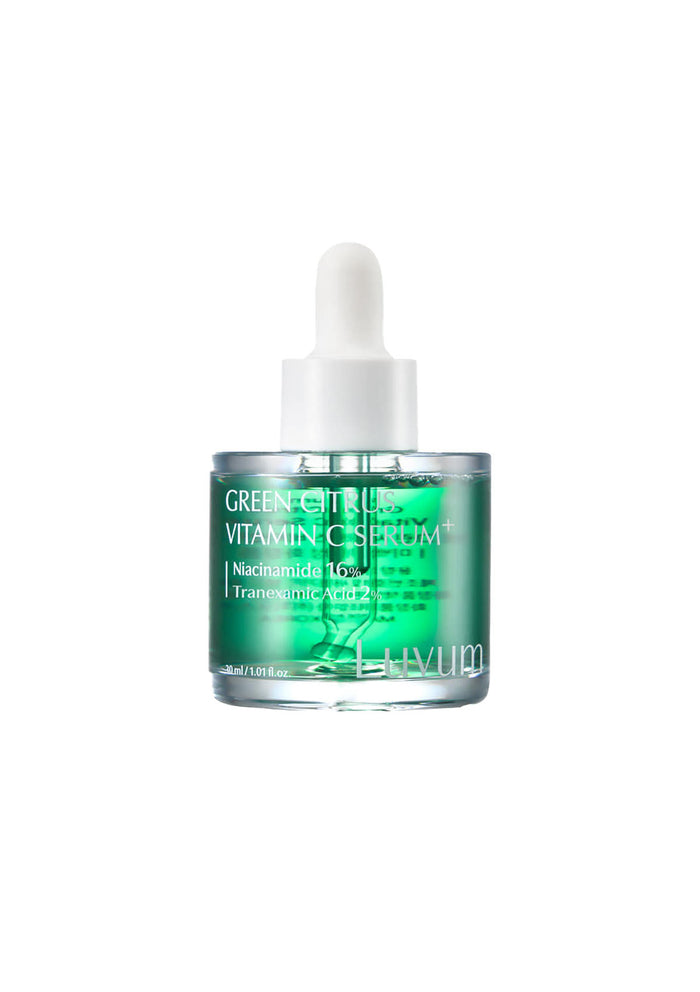 Greenvitum vitamin C serum bottle with dropper on a white background