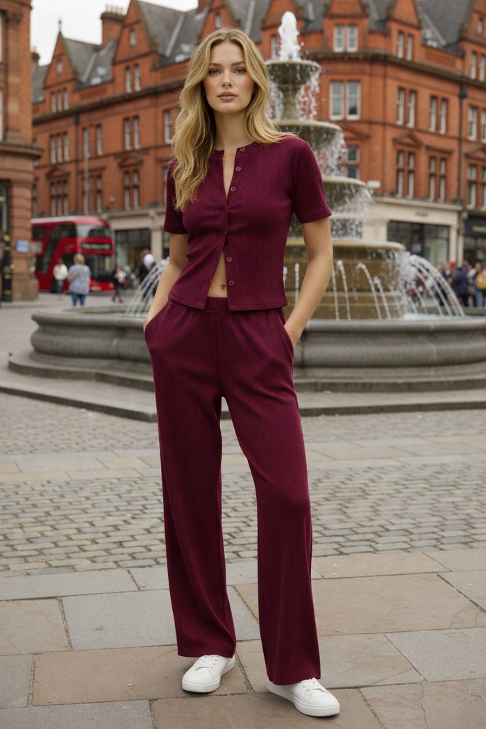Mae Short Sleeve Rib Button Trouser Suit 🇬🇧