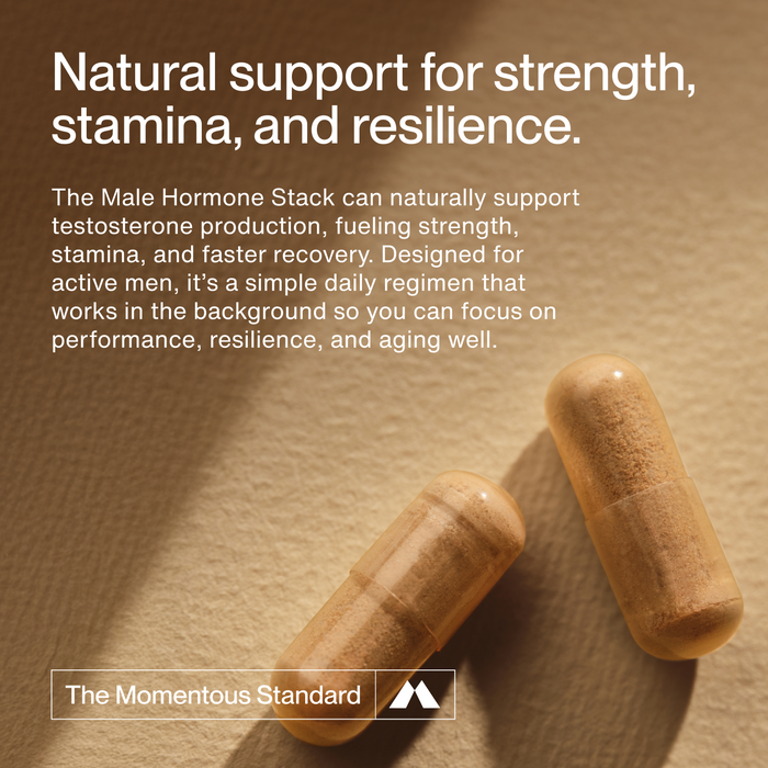 Natural support for strength, stamina, and resilience. Male Hormone Stack supports testosterone production, helping fuel strength, stamina, recovery, and overall performance for active men.
