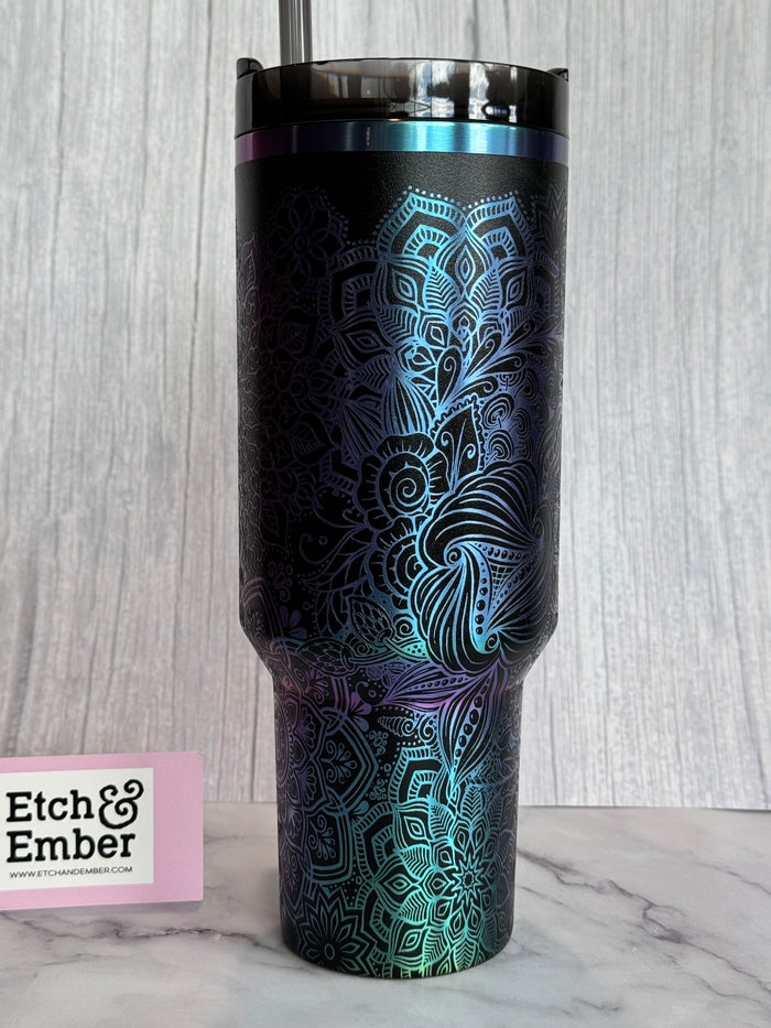 Mandala Engraved Stanley 40oz- Ready to Ship- Chroma