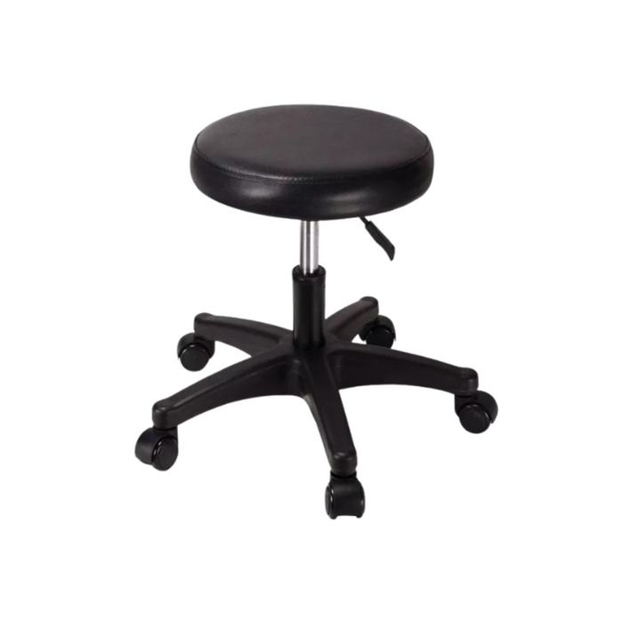 E009D Black Therapist Stool | Black swivel stool on a white background