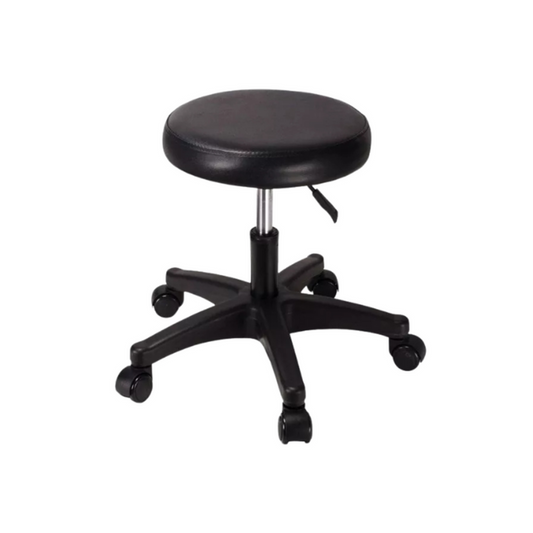 E009D Black Therapist Stool | Black swivel stool on a white background