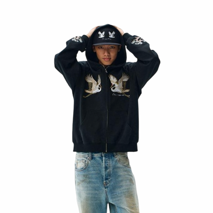 MEDM Crane Hoodie Black White