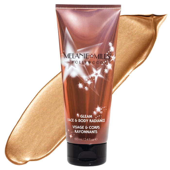 Melanie Mills Hollywood Gleam Body Radiance All In One Makeup, Moisturiser & Glow For Face & Body Peach Deluxe