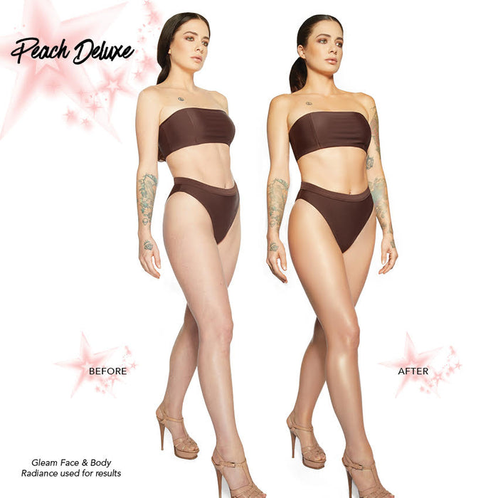 Melanie Mills Hollywood Gleam Body Radiance All In One Makeup, Moisturiser & Glow For Face & Body Peach Deluxe