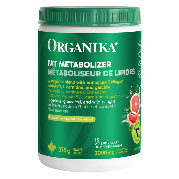 Container of Organika Fat Metabolizer Powder Tangy-Sweet Grapefruit Flavour 13 Servings 275g Powder