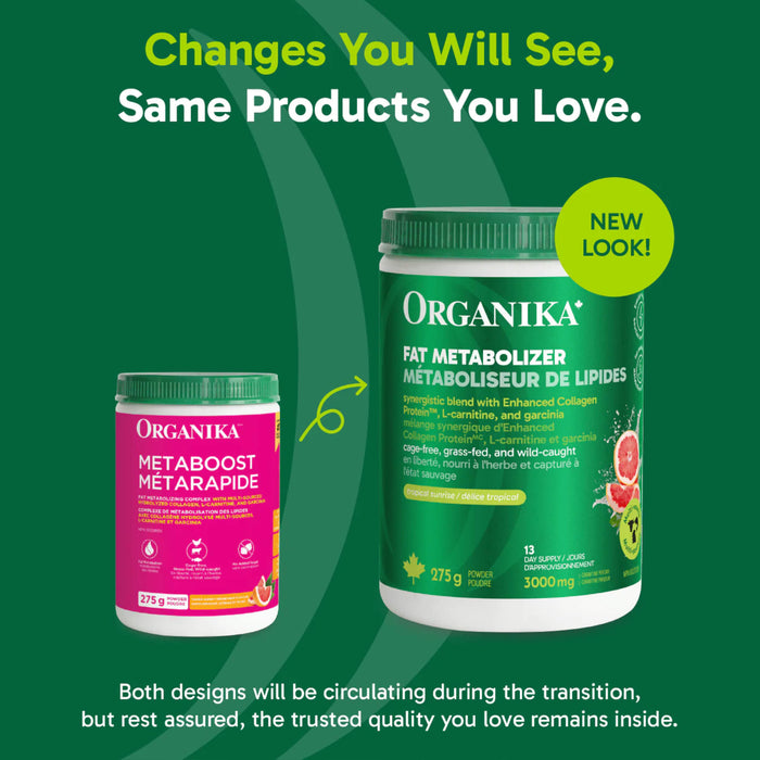 Organika Metaboost Multi-Collagen Powder Tangy-Sweet Grapefruit Flavour Label Change to Fat Metabolizer Powder Tangy-Sweet Grapefruit Flavour