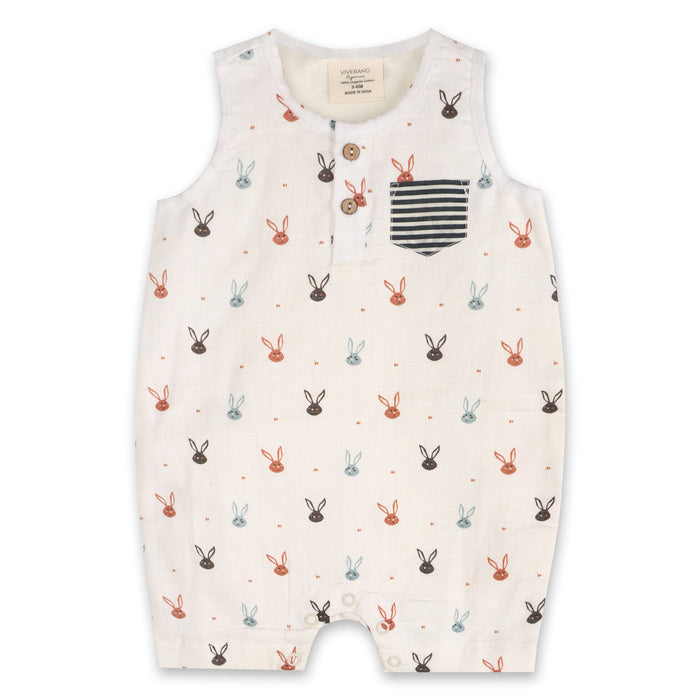 Mini Bunnies Baby Short Button Romper (Organic Muslin)