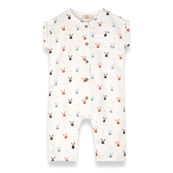 Mini Bunnies Rolled Short Sleeve Baby Jumpsuit (Organic Muslin)
