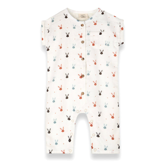 Mini Bunnies Rolled Short Sleeve Baby Jumpsuit (Organic Muslin)
