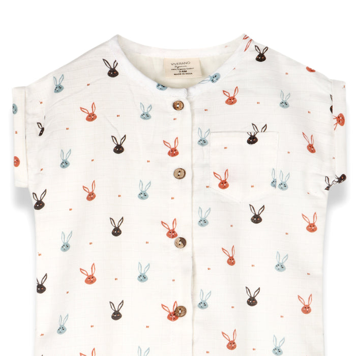 Mini Bunnies Rolled Short Sleeve Baby Jumpsuit (Organic Muslin)
