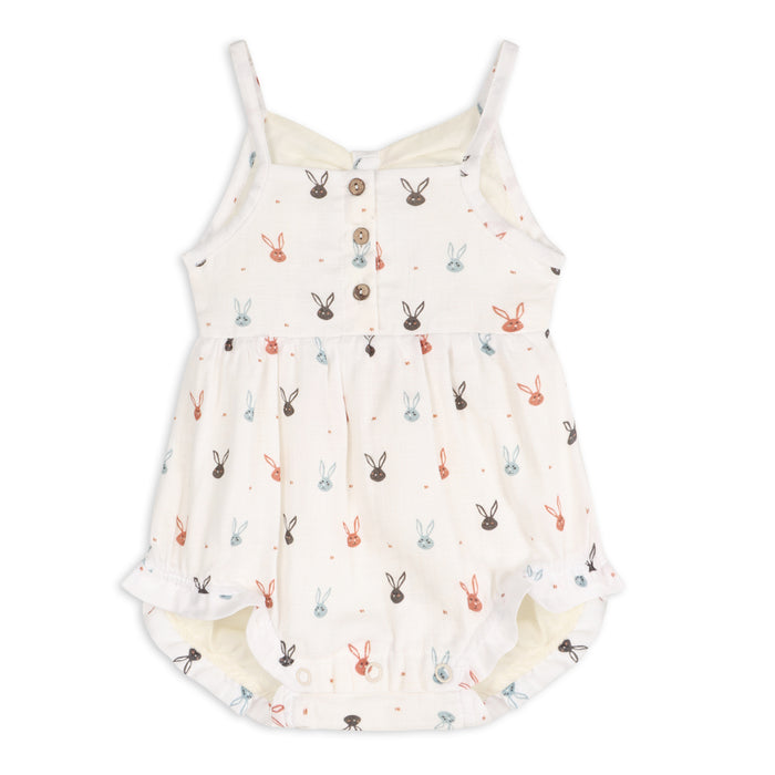 Mini Bunnies Strap & Ruffle Short Baby Romper + Headband (Organic Muslin)