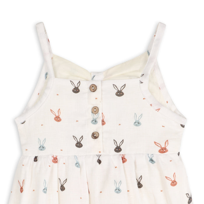 Mini Bunnies Strap & Ruffle Short Baby Romper + Headband (Organic Muslin)