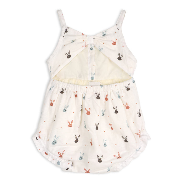 Mini Bunnies Strap & Ruffle Short Baby Romper + Headband (Organic Muslin)
