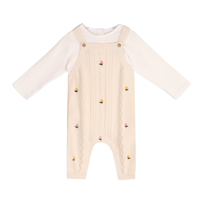 Mini Flowers Embroidered Cable Knit Baby Overall & Bodysuit Set (Organic Cotton)