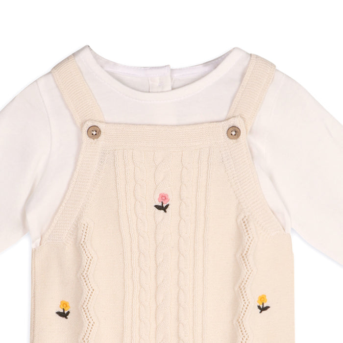 Mini Flowers Embroidered Cable Knit Baby Overall & Bodysuit Set (Organic Cotton)