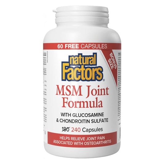 Bottle of Natural Factors MSM Joint Formula 240 Softgels