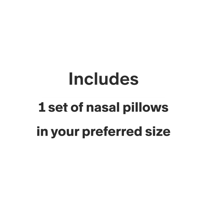 graphic calling out that this purchase only includes 1 set of nasal pillows for the selected mask in your chosen size