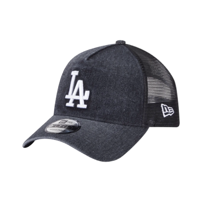 New Era 940 Trucker A-Frame Washed Denim Snapback Los Angeles Dodgers Black Cap