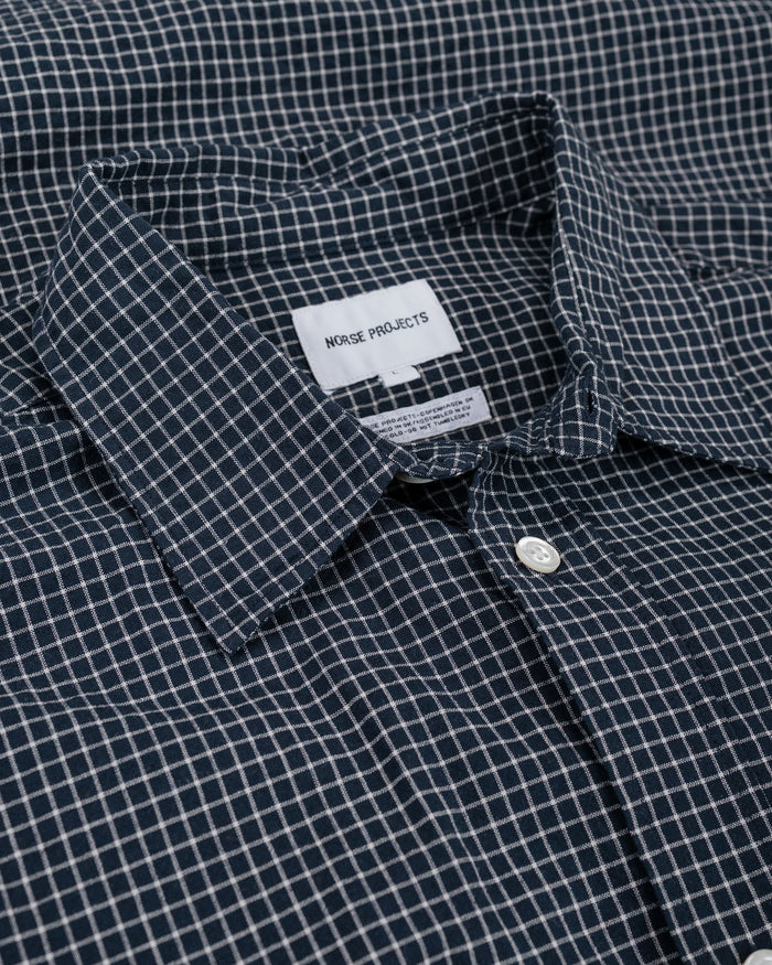 lost & found Norse Projects Norse Projects Espevik Check Oversized Shirt Dark Navy