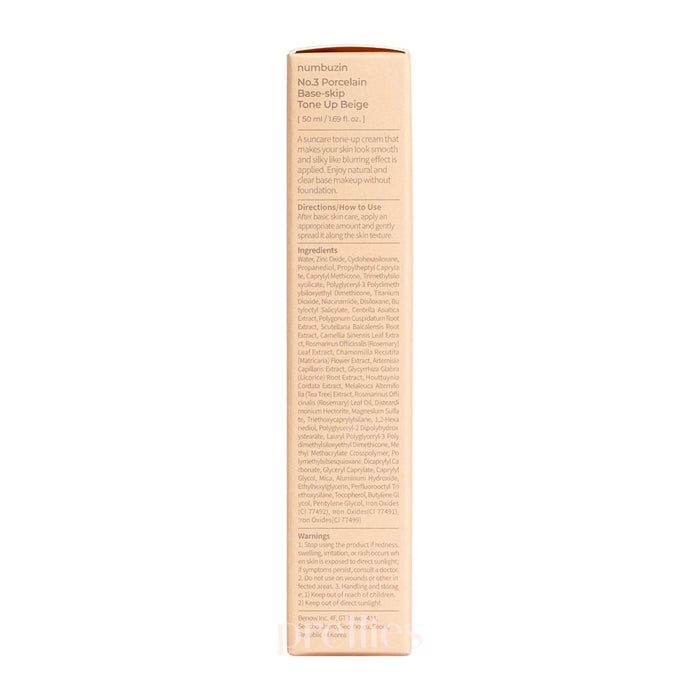 numbuzin No.3 Porcelain Base-Skip Tone Up Beige SPF50+PA++++ 50ml