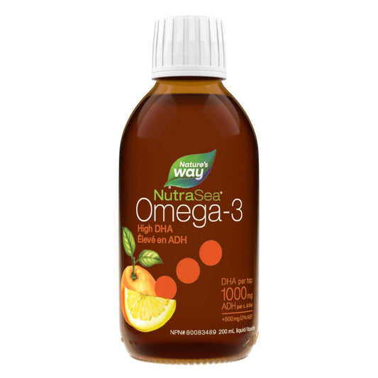 Bottle of NutraSea DHA (Squid) High DHA Omega-3 Liquid Juicy Citrus 200ml