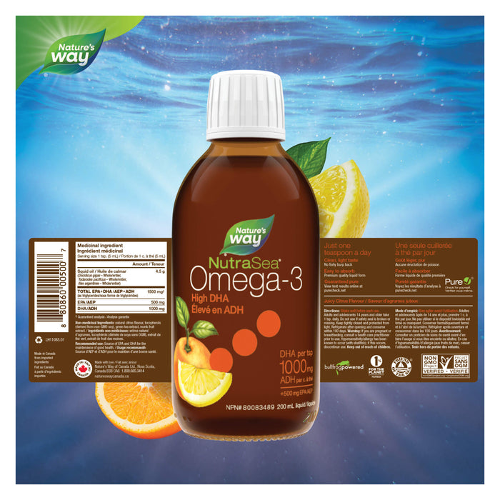 NutraSea DHA (Squid) High DHA Omega-3 Liquid Juicy Citrus - Information