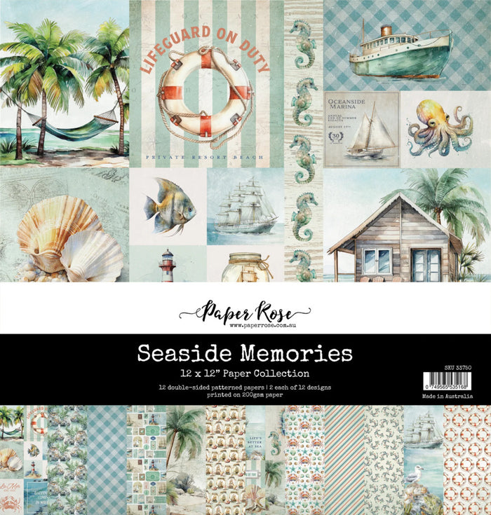 Paper Rose - 12X12 Paper Collection - Seaside Memories. 12 double-sided patterned papers. Available at Embellish Away located in Bowmanville Ontario Canada.