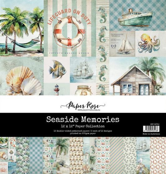 Paper Rose - 12X12 Paper Collection - Seaside Memories. 12 double-sided patterned papers. Available at Embellish Away located in Bowmanville Ontario Canada.