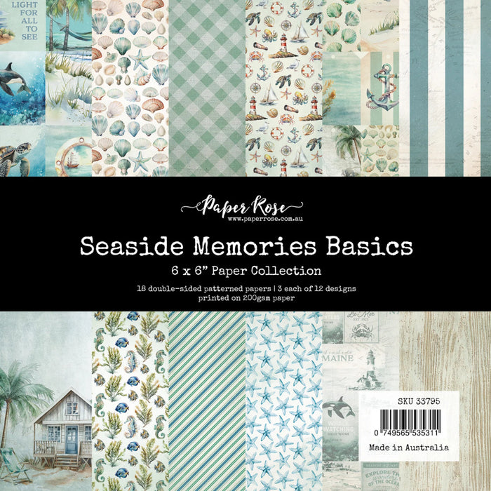 Paper Rose 6X6 Paper Collection Basics - Seaside Memories. 18 double-sided patterned papers. Available at Embellish Away located in Bowmanville Ontario Canada.