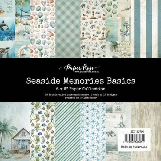 Paper Rose 6X6 Paper Collection Basics - Seaside Memories. 18 double-sided patterned papers. Available at Embellish Away located in Bowmanville Ontario Canada.