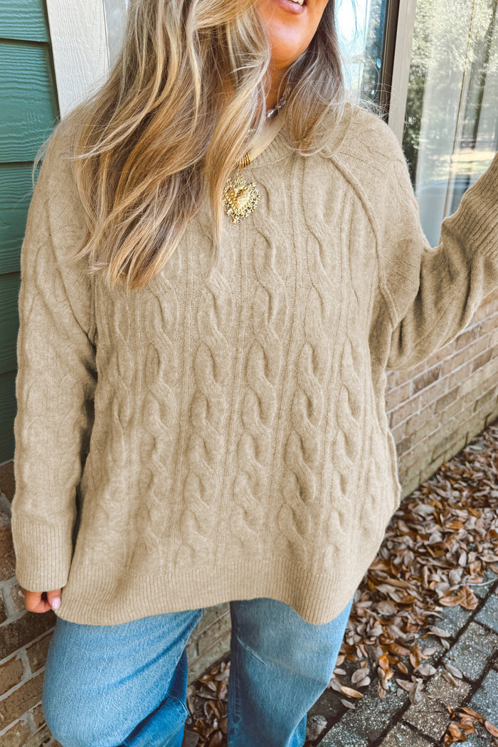 Parchment Oversized Cable Knit Long Sleeve Round Neck Tunic Length Plus Size Sweater 🇺🇸