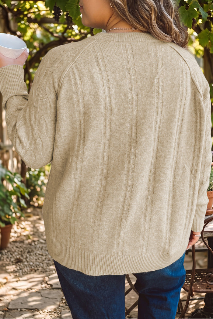 Parchment Oversized Cable Knit Long Sleeve Round Neck Tunic Length Plus Size Sweater 🇺🇸