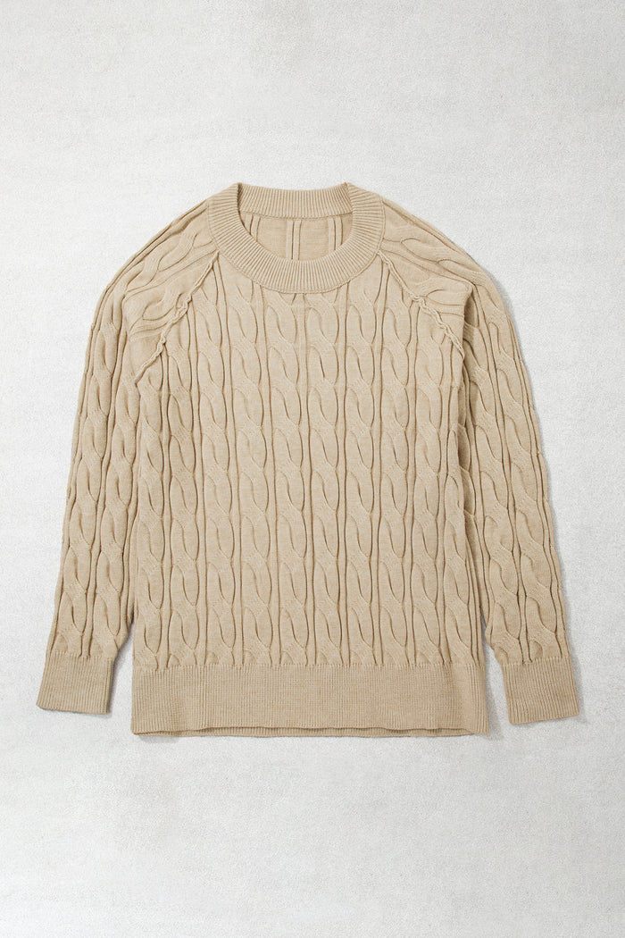 Parchment Oversized Cable Knit Long Sleeve Round Neck Tunic Length Plus Size Sweater 🇺🇸