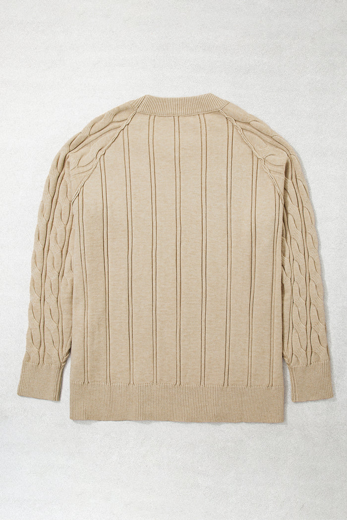 Parchment Oversized Cable Knit Long Sleeve Round Neck Tunic Length Plus Size Sweater 🇺🇸