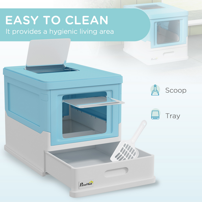 PawHut Hooded Cat Litter Box, Pet Toilet w/ Scoop, Tray - Light Blue 🇬🇧