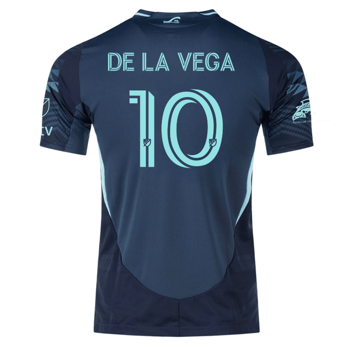 adidas Pedro De La Vega Seattle Sounders Authentic Away Jersey 25/26 w/ MLS Patches & Sponsor (Aura Ink) | SoccerWearhouse