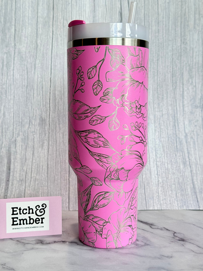 Peony Engraved Stanley 40oz- Ready to Ship