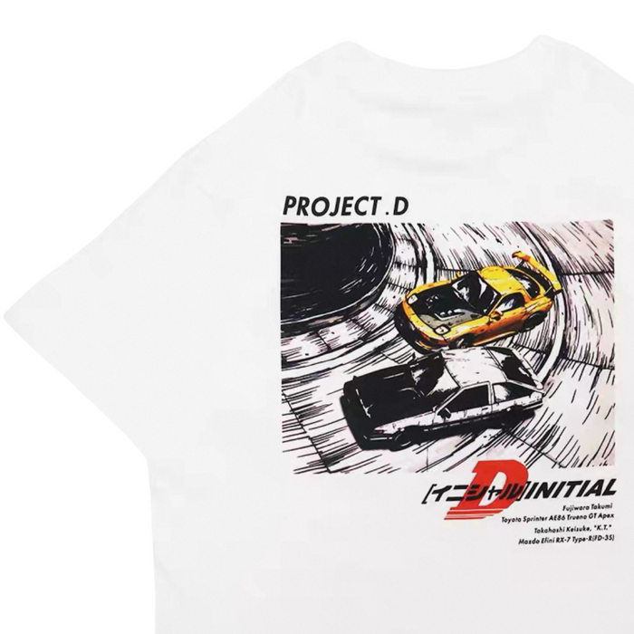 Project D Initial Drift Battle AE86 vs RX7 White Tee