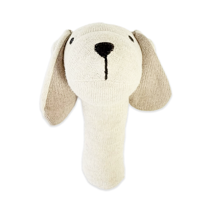 Dog - Organic Stuffed Animal Baby Stick Rattle Toy