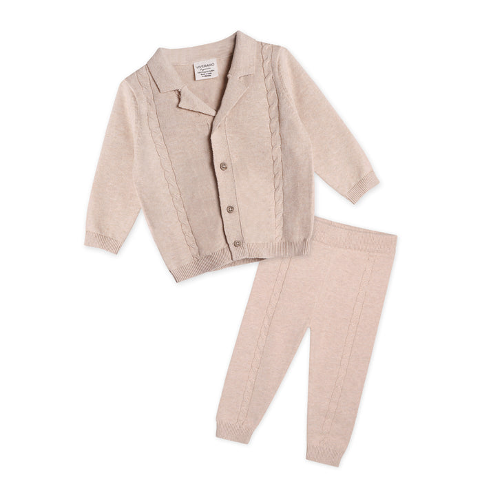 Resort Cable Knit Baby Sweater Cardigan & Pant Set (Organic Cotton)