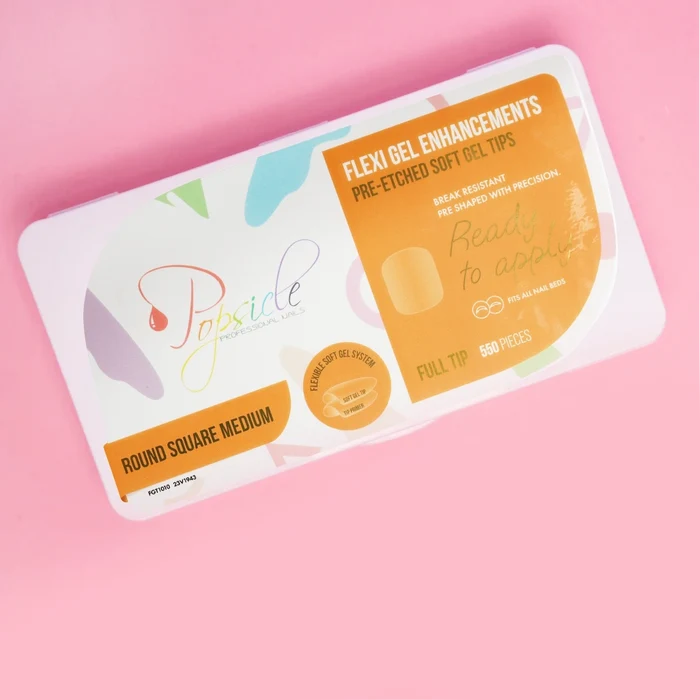 Round Square Medium Pre-Etched Full Cover Flexi Gel Soft Gel Tips