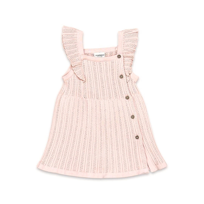 Ruffle Sleeve Rib Knit Pointelle Baby Sweater Dress (Organic Cotton)