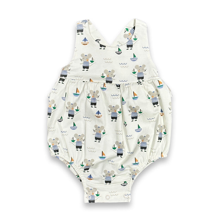 Sailor Mouse Cross Strap Ruffle Baby Romper+Sunhat (Organic Jersey)