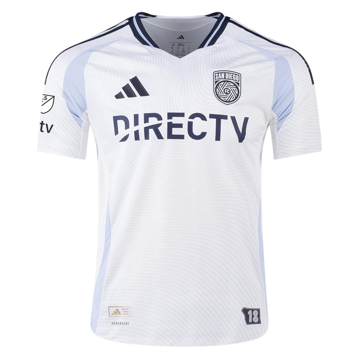 adidas San Diego FC Authentic Tomás Ángel Away Jersey 25/26 w/ MLS & Apple Patch (White) | SoccerWearhouse